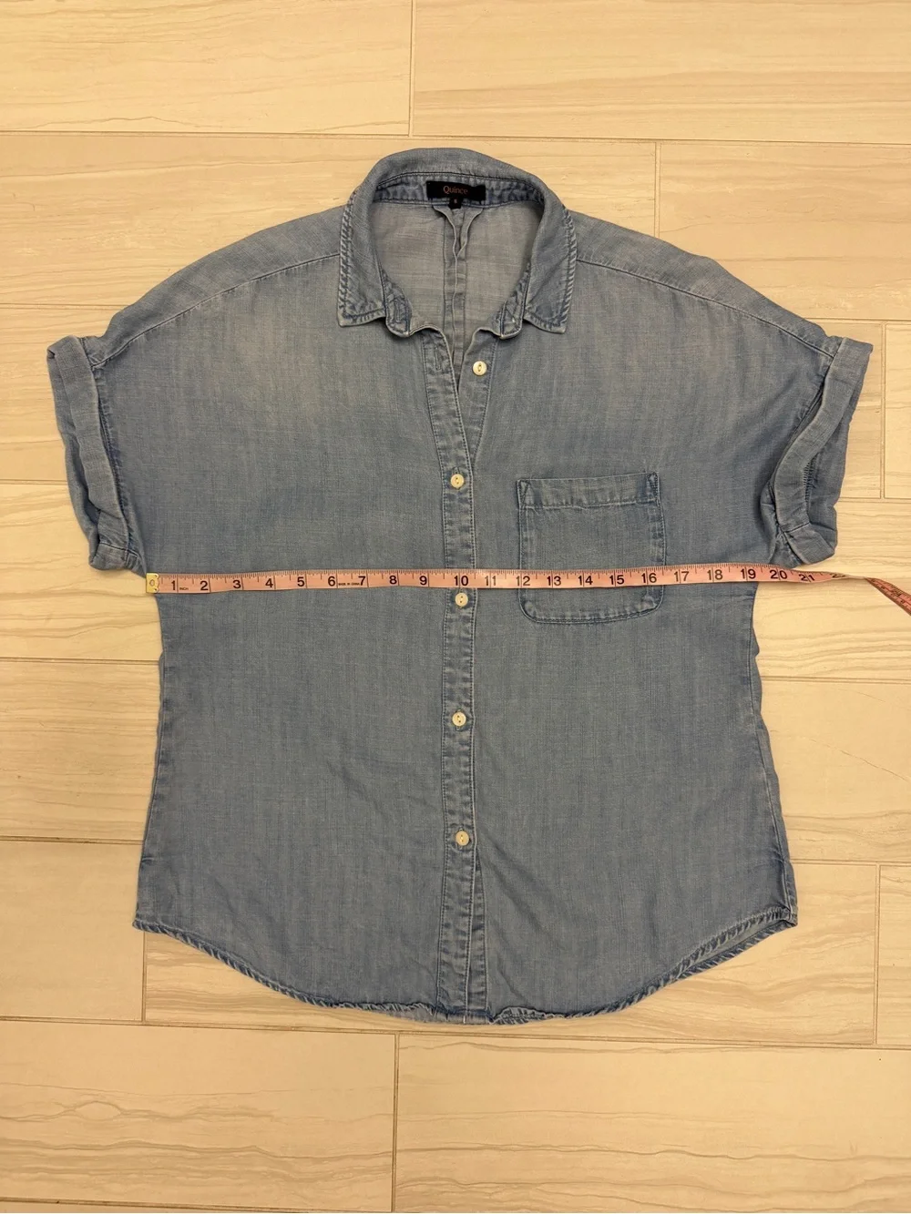 Quince Light Blue Chambray Tencel Lyocell Short Sleeve Camp Shirt - Picture 4 of 6